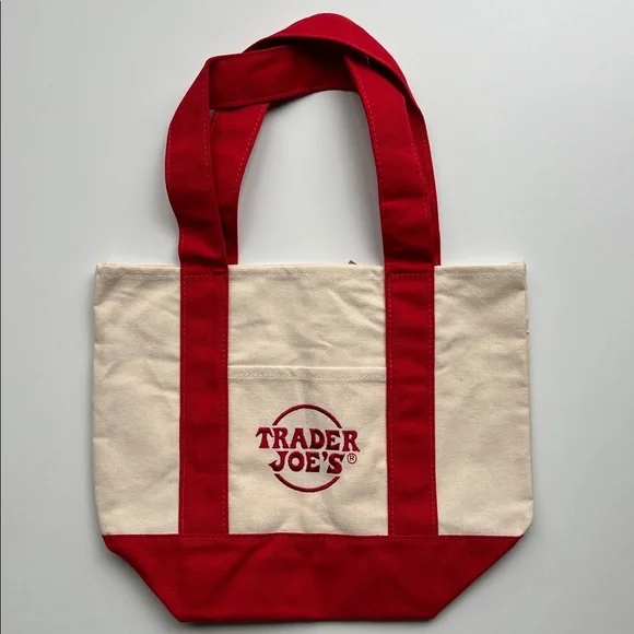 NWT Trader Joe’s Mini Canvas Tote Bag - Limited Edition Red & Cream - Picture 9 of 12